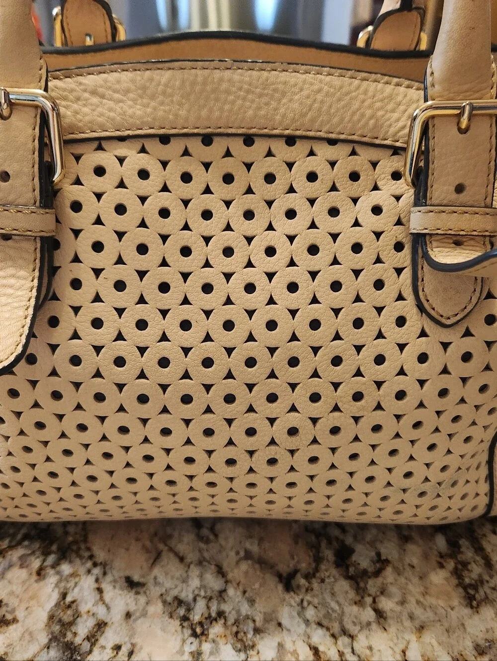 Kate Spade NY Handbag Mercer Isle Sloan Leather Satchel Cream GUC Laser Cut